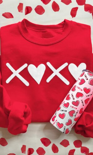 Red Puff XOXO Print Valentines Heart Sweatshirt