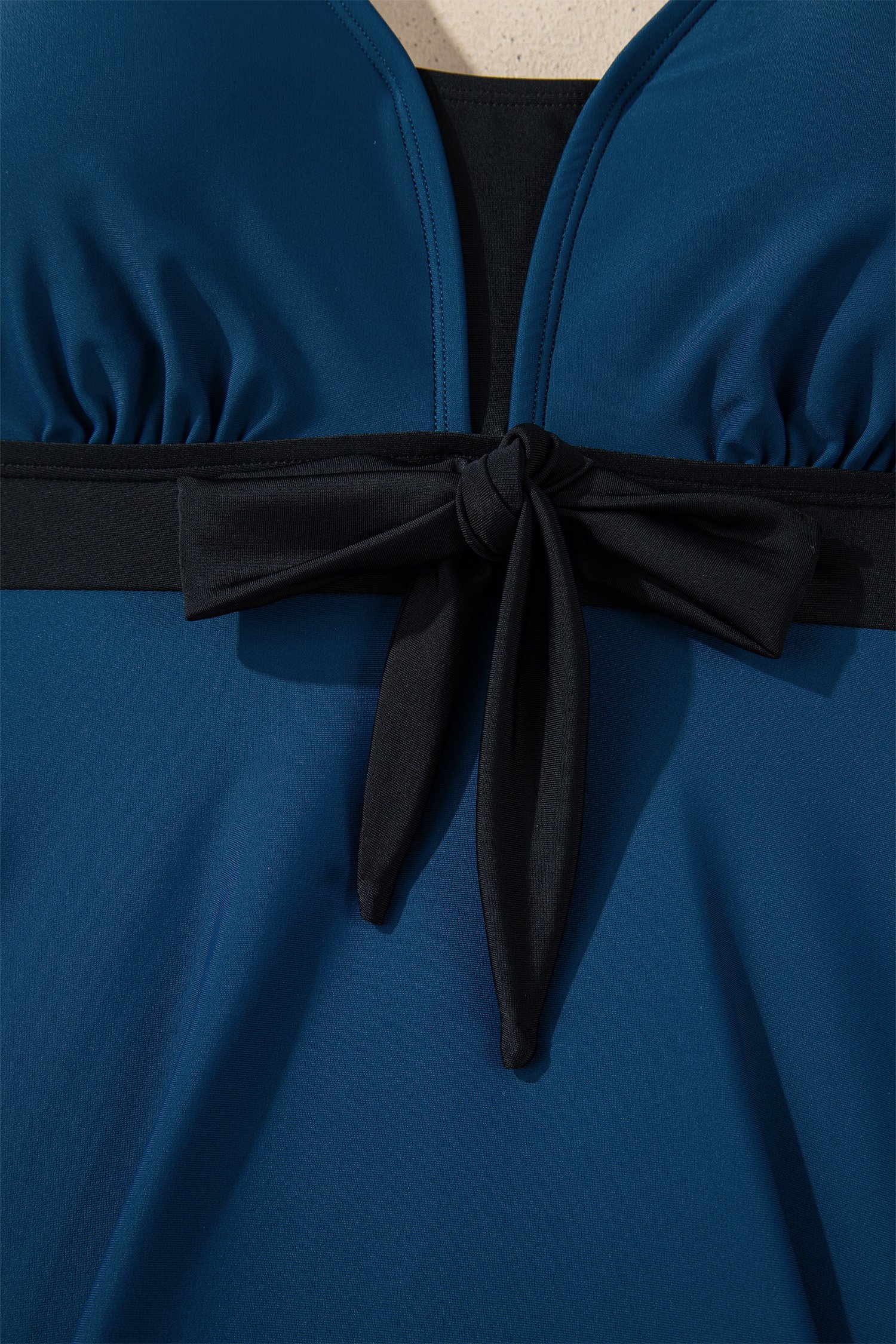 Sail Blue Color Block Patchwork Bow Knot Detail Sleeveless Swim Dress - Image 19