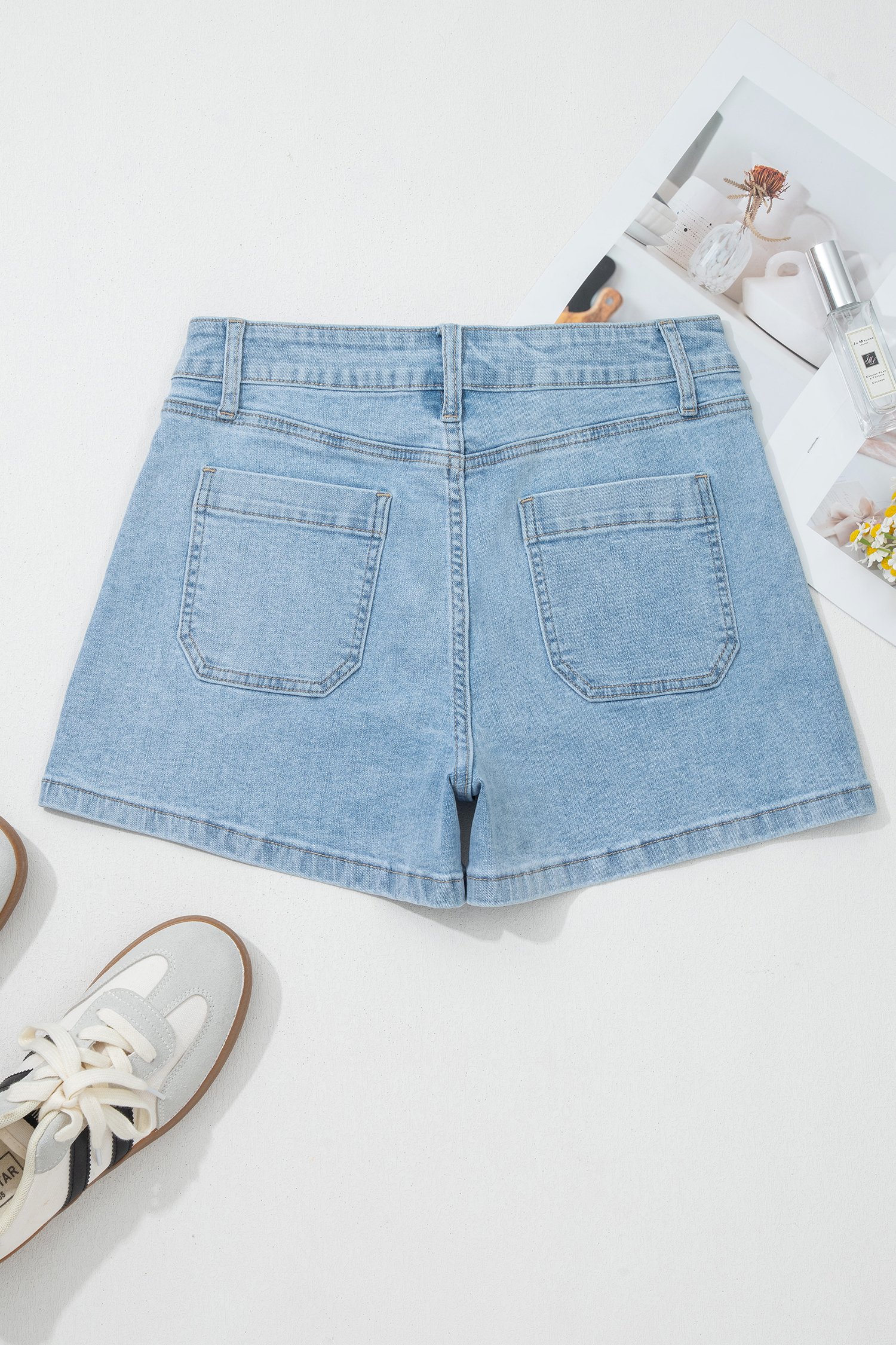 Myosotis High Rise Patch Pocket Denim Shorts - Image 7