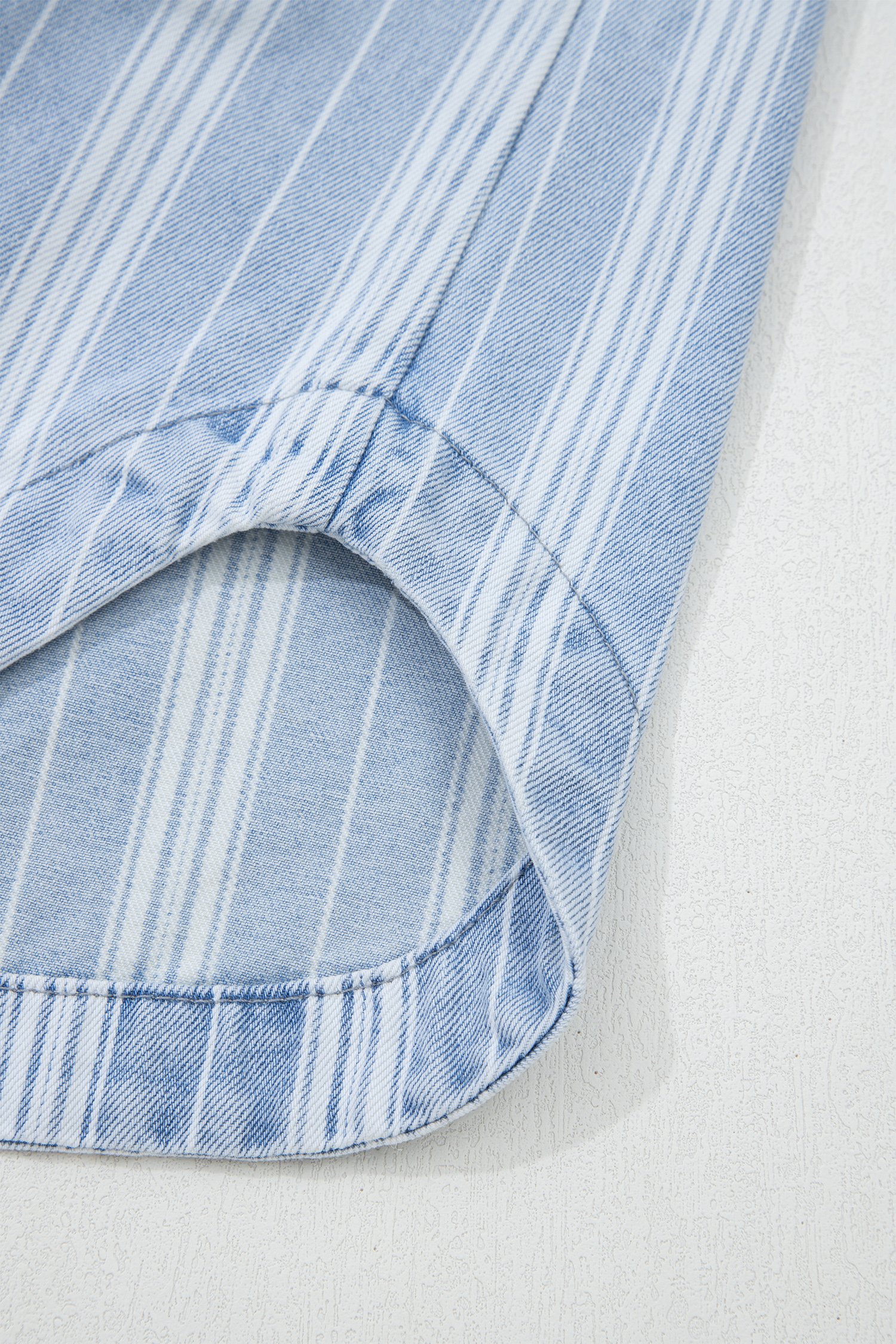 Sky Blue Stripe Boyfriend Chest Pocket Classic Denim Shacket - Image 16