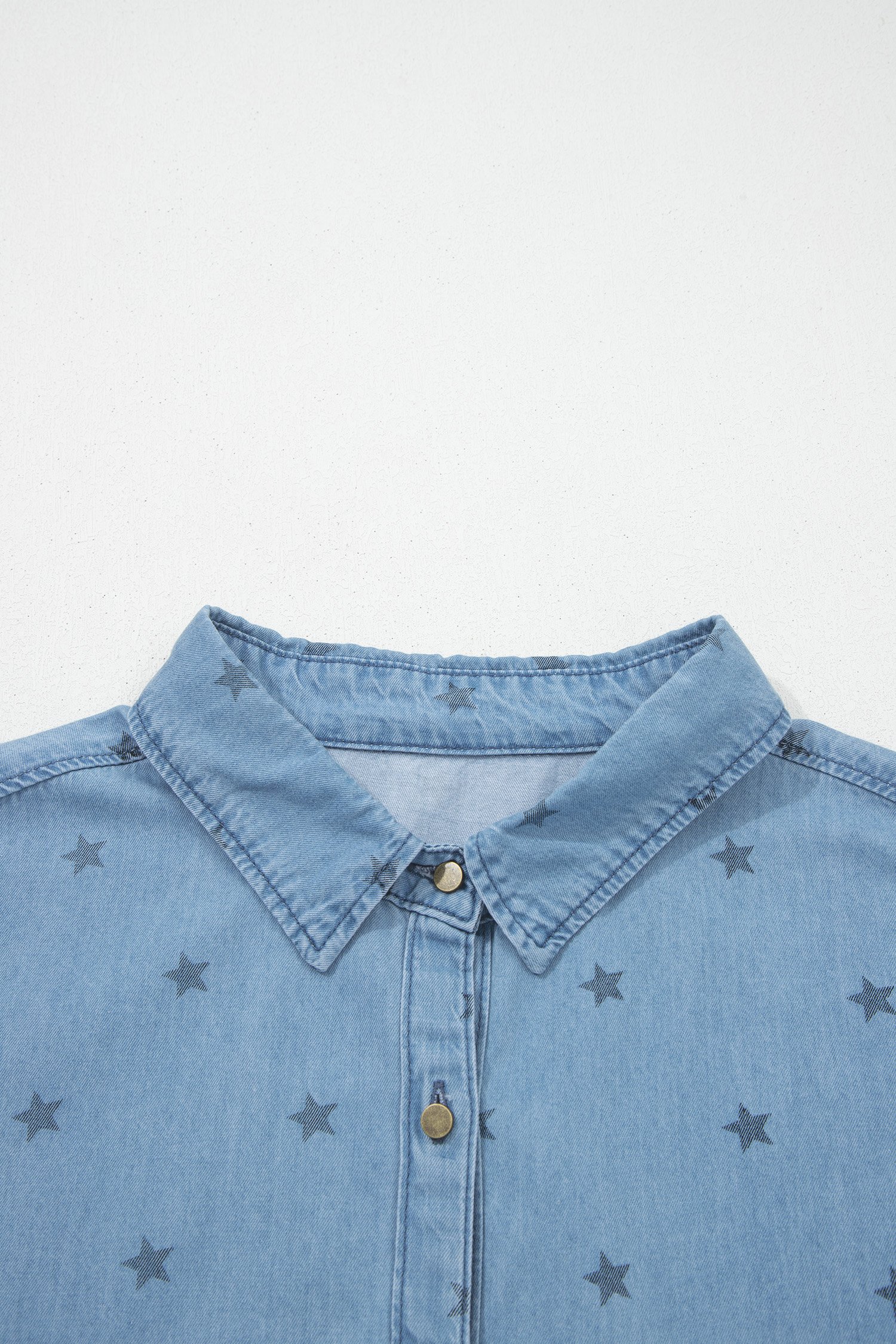 Beau Blue Star Allover Print Double Chest Pocket Short Sleeve Denim Shirt - Image 13