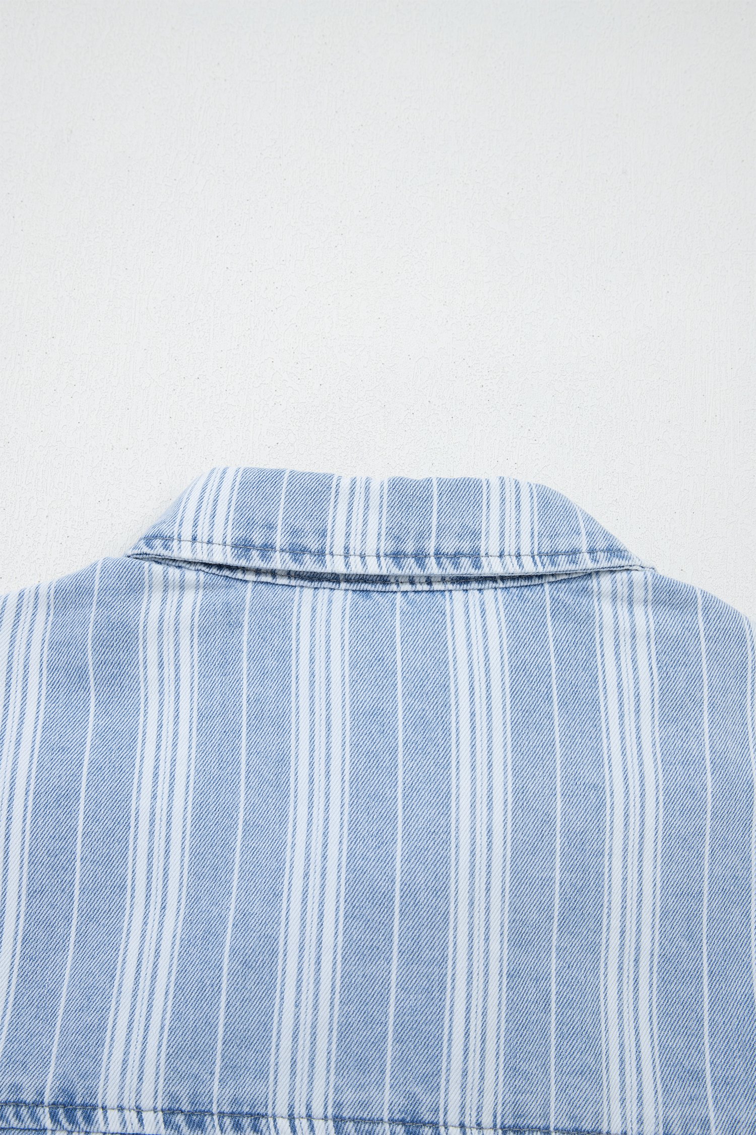 Sky Blue Stripe Boyfriend Chest Pocket Classic Denim Shacket - Image 13