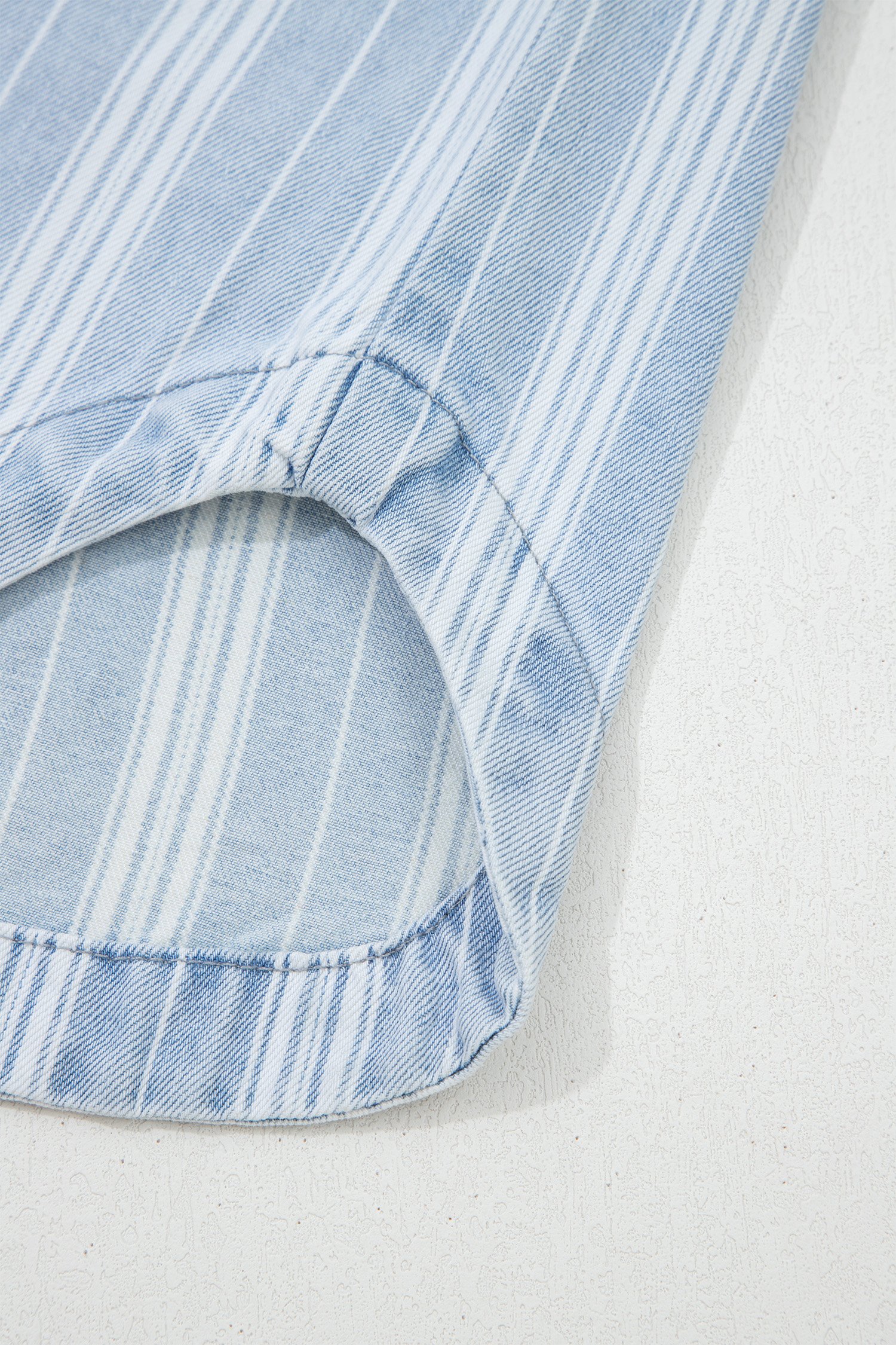 Sky Blue Stripe Boyfriend Chest Pocket Classic Denim Shacket - Image 23