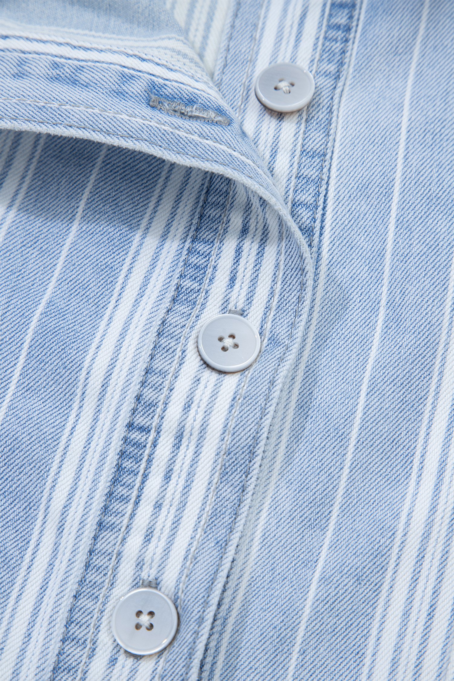 Sky Blue Stripe Boyfriend Chest Pocket Classic Denim Shacket - Image 18