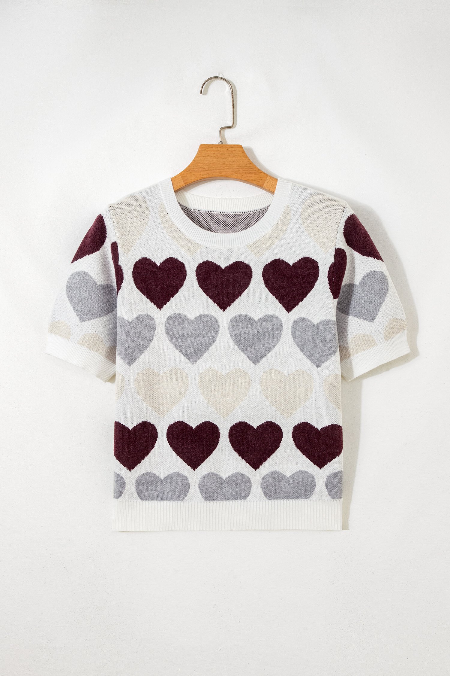 White Valentine Heart Short Sleeve Sweater - Image 5