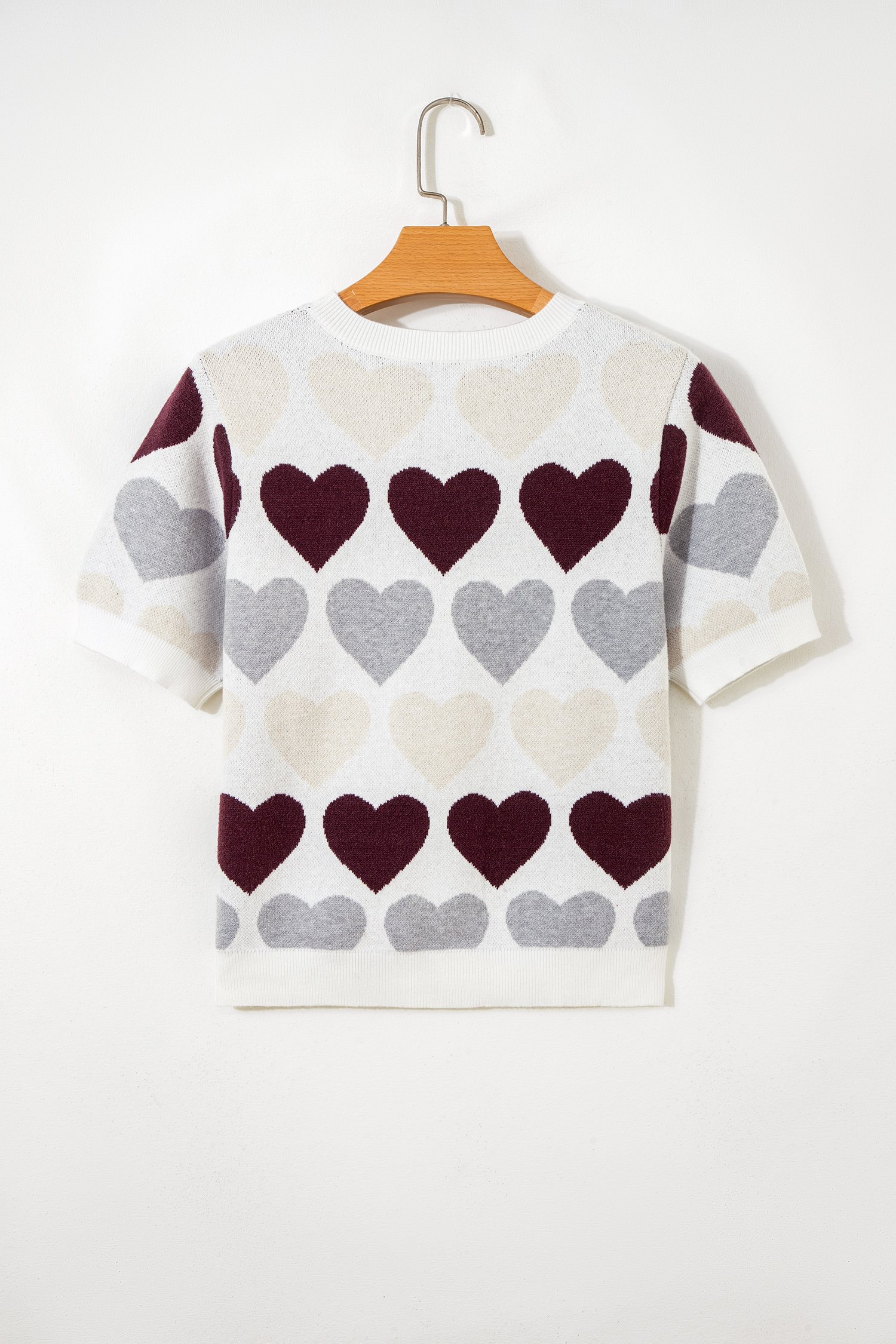 White Valentine Heart Short Sleeve Sweater - Image 6
