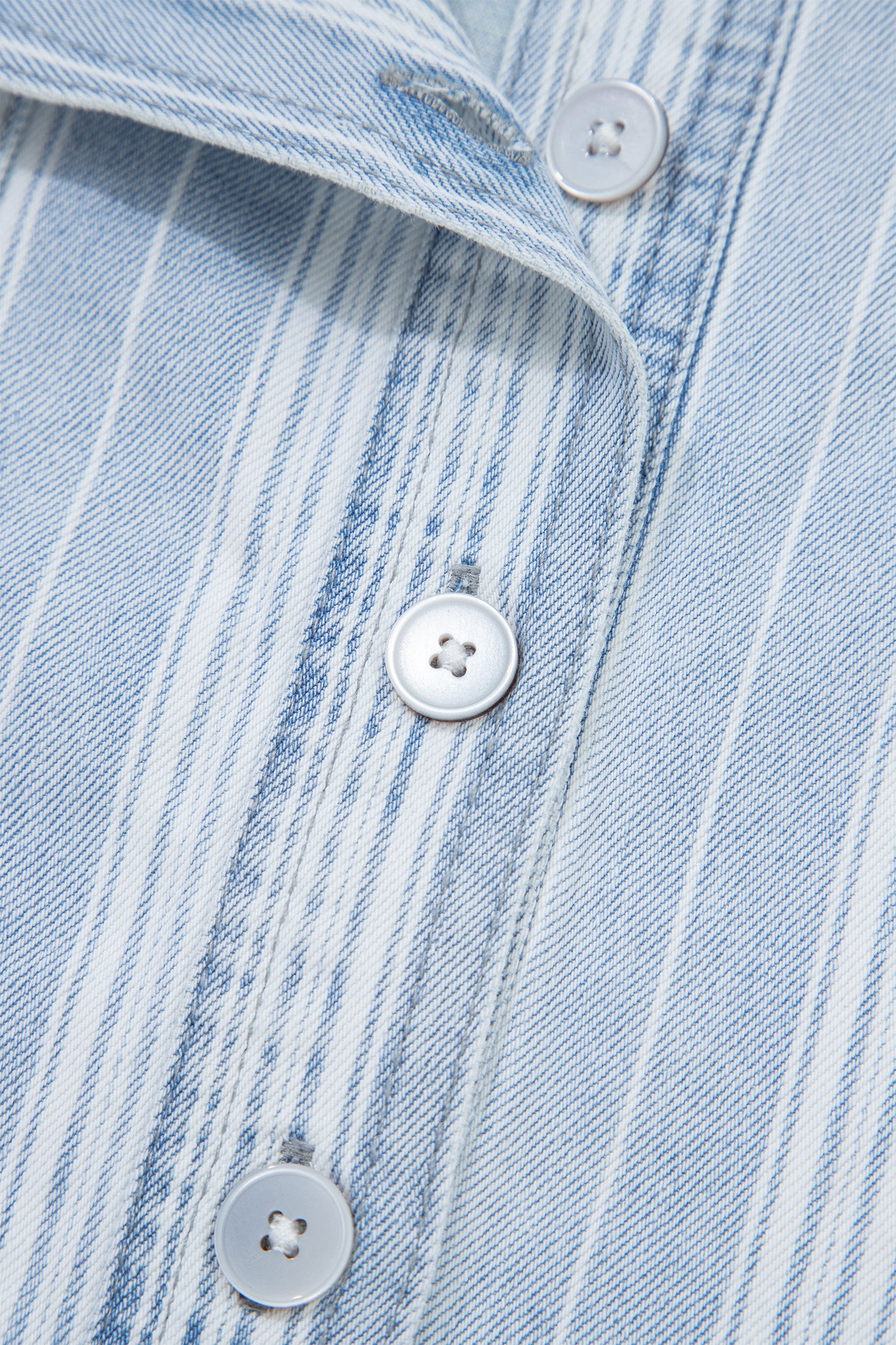 Sky Blue Stripe Boyfriend Chest Pocket Classic Denim Shacket - Image 22