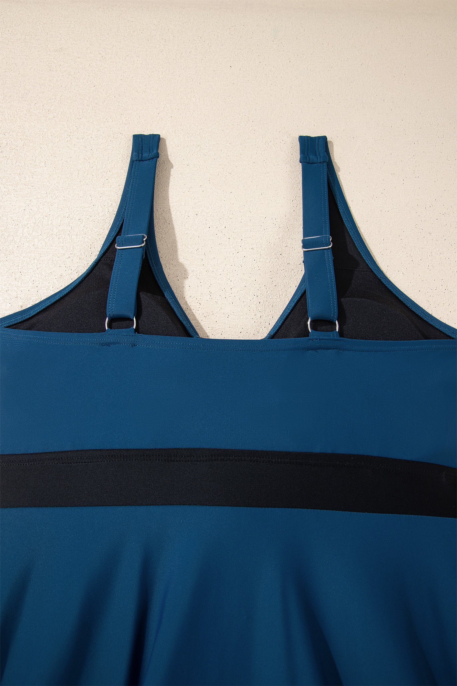 Sail Blue Color Block Patchwork Bow Knot Detail Sleeveless Swim Dress - Image 12