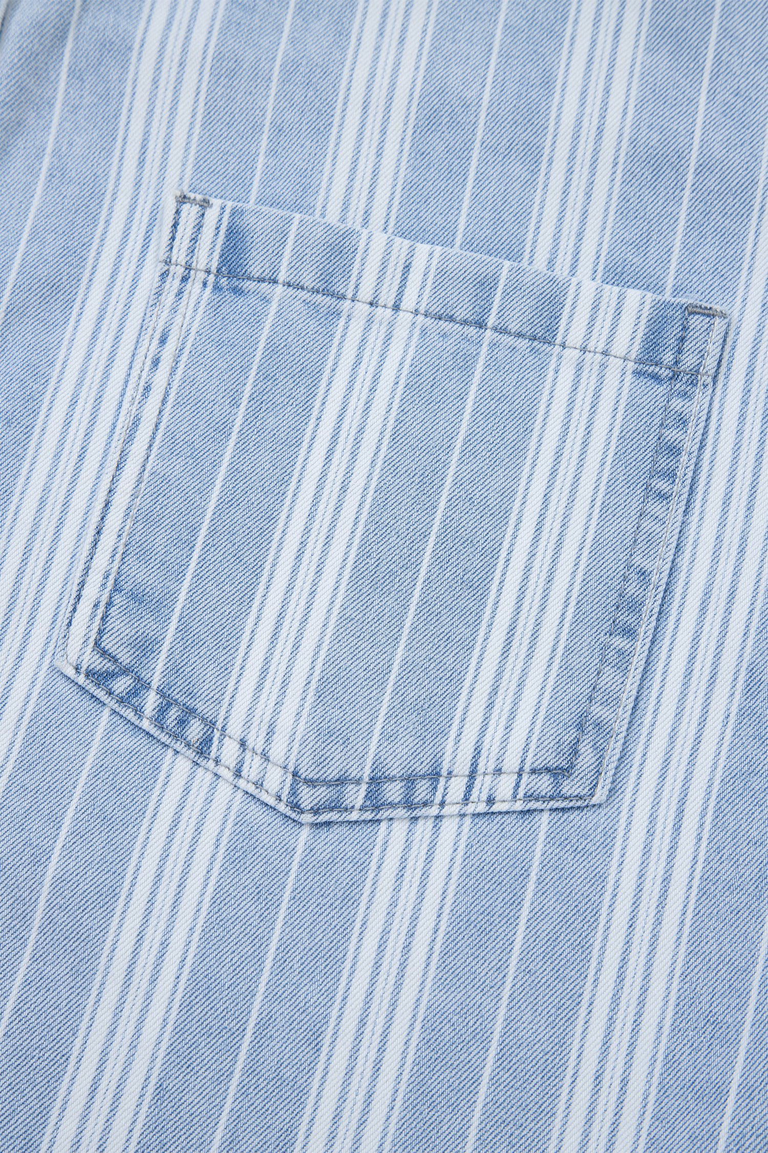 Sky Blue Stripe Boyfriend Chest Pocket Classic Denim Shacket - Image 15