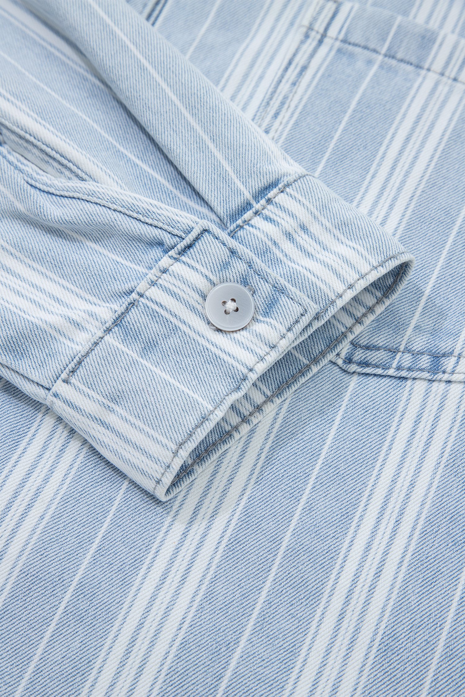 Sky Blue Stripe Boyfriend Chest Pocket Classic Denim Shacket - Image 21