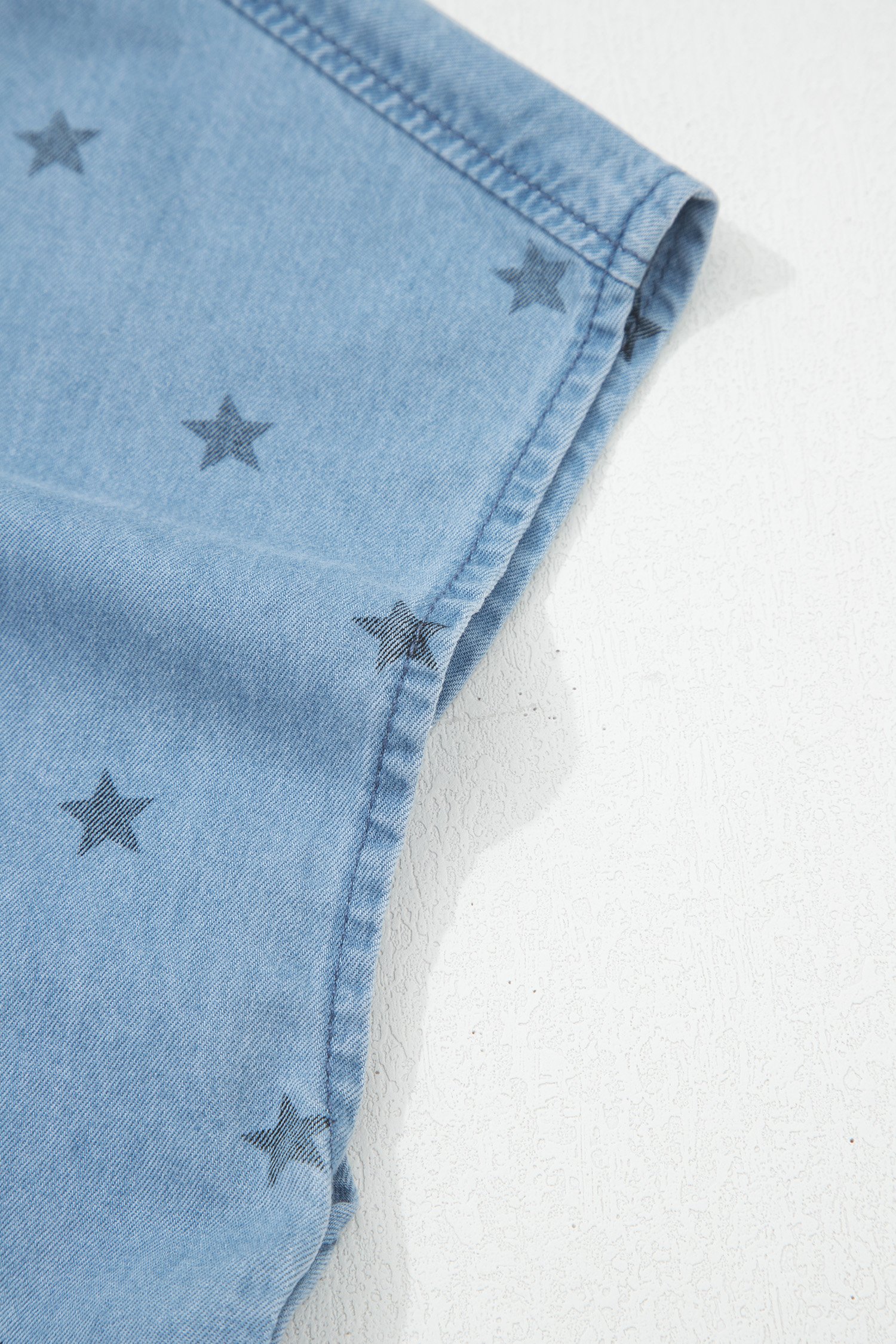 Beau Blue Star Allover Print Double Chest Pocket Short Sleeve Denim Shirt - Image 11