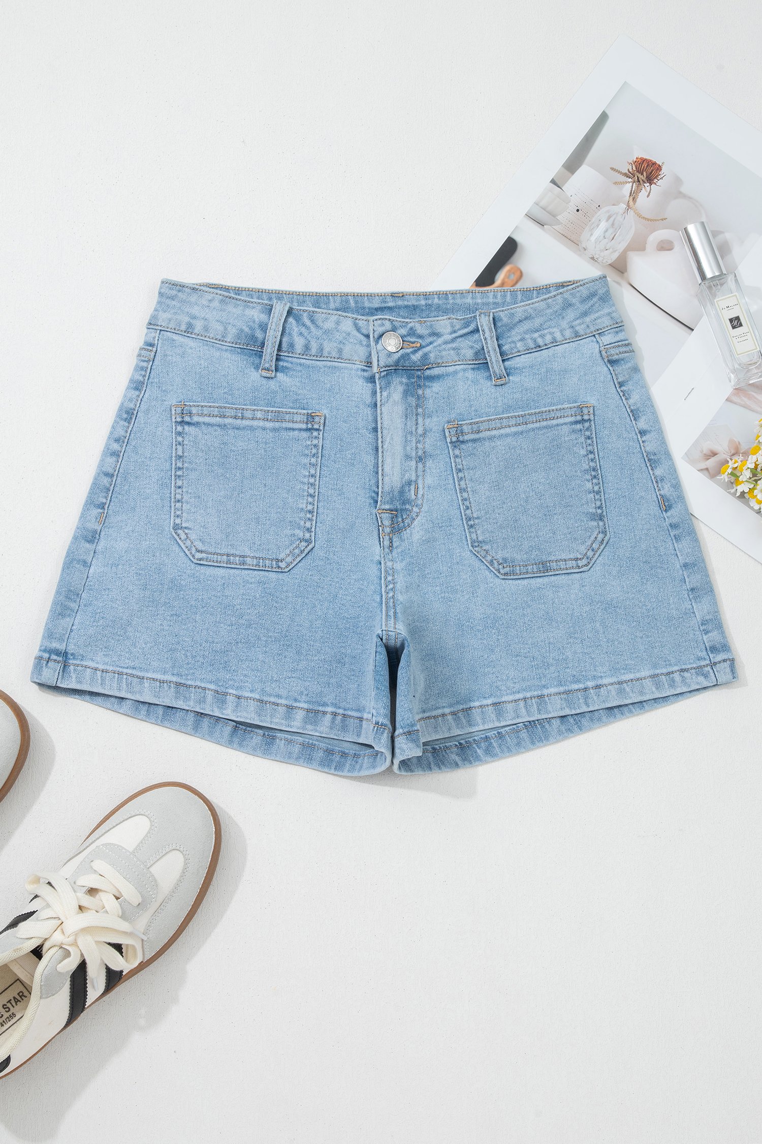 Myosotis High Rise Patch Pocket Denim Shorts - Image 6