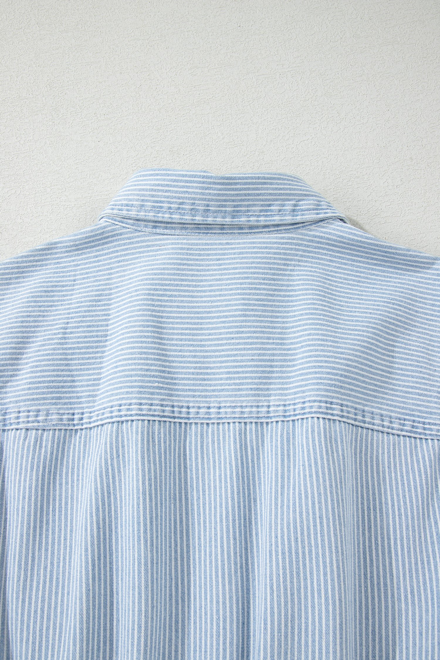 Sky Blue Stripe Collared Button Front Sleeveless Denim Mini Dress - Image 11