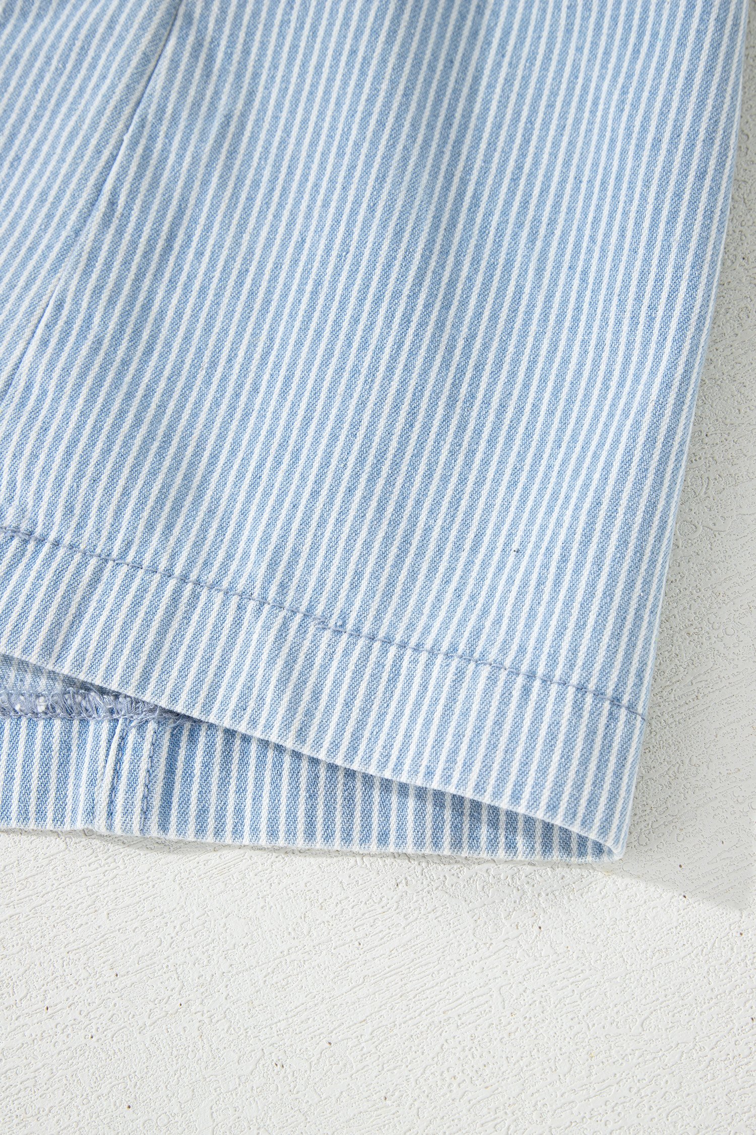 Sky Blue Stripe Collared Button Front Sleeveless Denim Mini Dress - Image 12