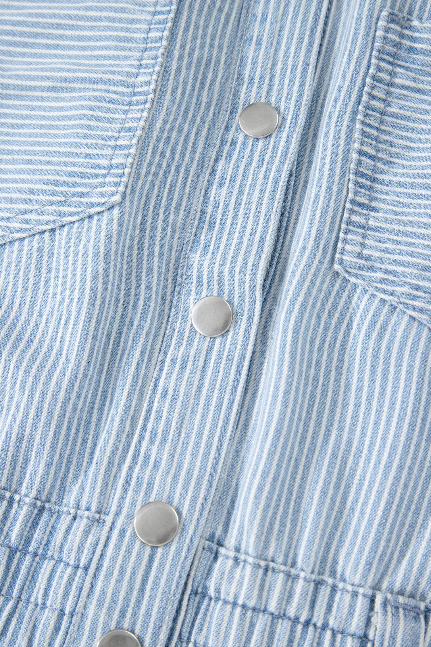 Sky Blue Stripe Collared Button Front Sleeveless Denim Mini Dress - Image 14