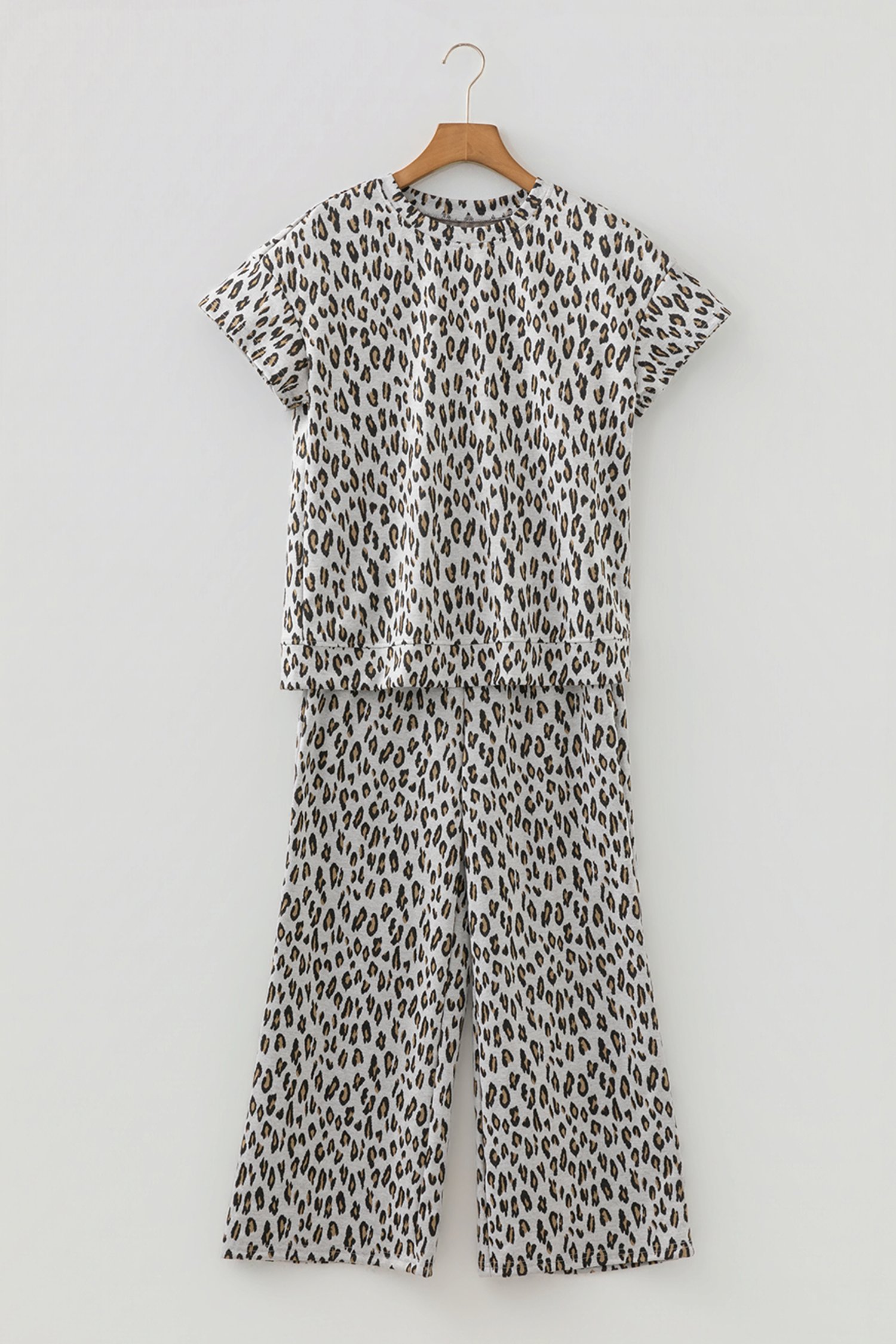 Beige Leopard Print Casual Tee and Pants 2pcs Outfit - Image 9