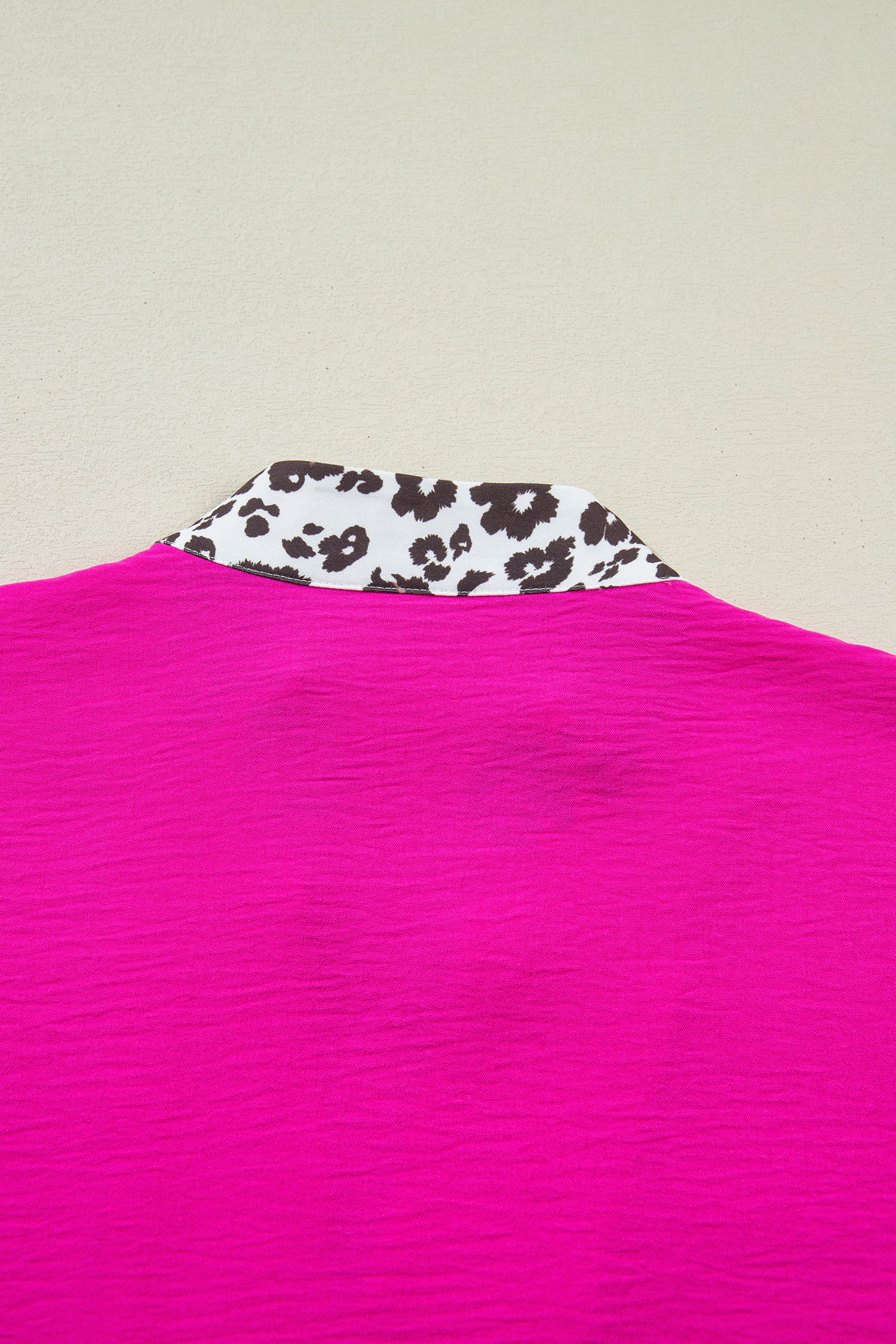 Rose Red Dolman Half Sleeve Leopard Patchwork Trim V Neck Blouse - Image 9