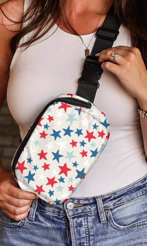 White Star Printed Buckle Strap Flag Day Crossbody Bag