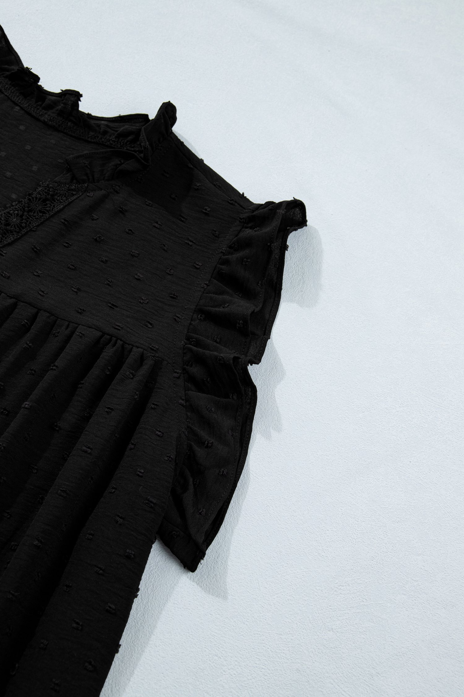 Black Plus Size Swiss Dot Ruffle Lace Trim V Neck Tank Top - Image 7